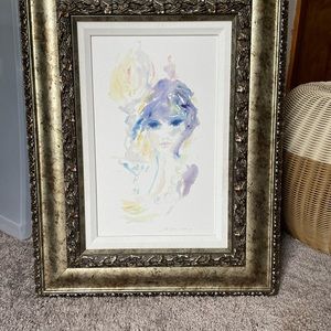 Gorgeous Shan-Merry watercolor painting numbered, with bronze frame.